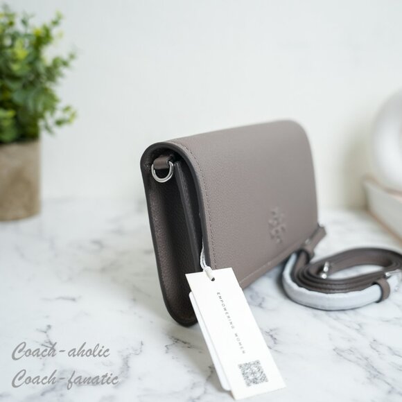 Tory Burch Thea Flat Wallet Crossbody 169971 in Wild Mushroom/Gray NWT - Picture 7 of 13